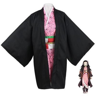 Ysir Anime Nezuko Κοστούμι Cosplay Κιμονό Κυνηγός Δαιμόνων Kamado Nezuko Κοστούμι Περούκα Γυναικείο Κορίτσι Κιμονό Στολή Ρούχα