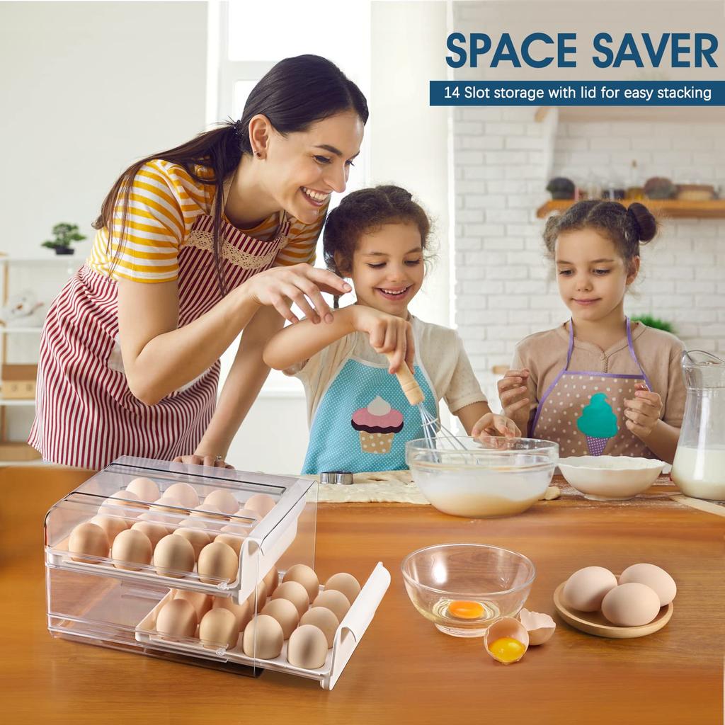 32 Eggs Holder for Refrigerator, Egg Storage Container Organizer Bins with Handles, Stackable Clear Plastic Egg Holder(2 Layer)