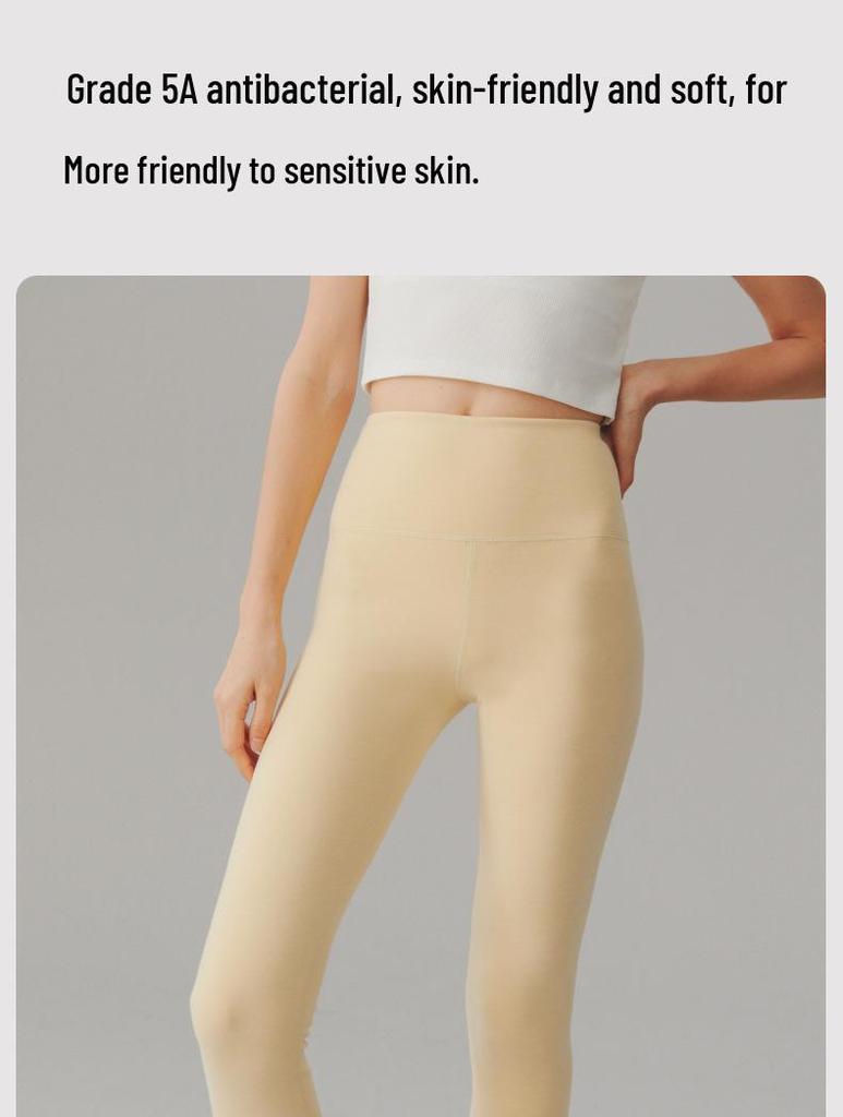 Women's High Waist Fleece-Lined Stretchy Warm Leggings - Acrylic Antibacterial, Slim Fit, Thickened for Autumn