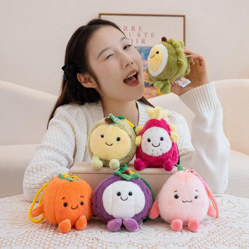 Cartoon Fruit Plush Beanbag Toy - Cute Mangosteen, Peach, Dragon Fruit, Persimmon Pendants - Ideal Gift for Women