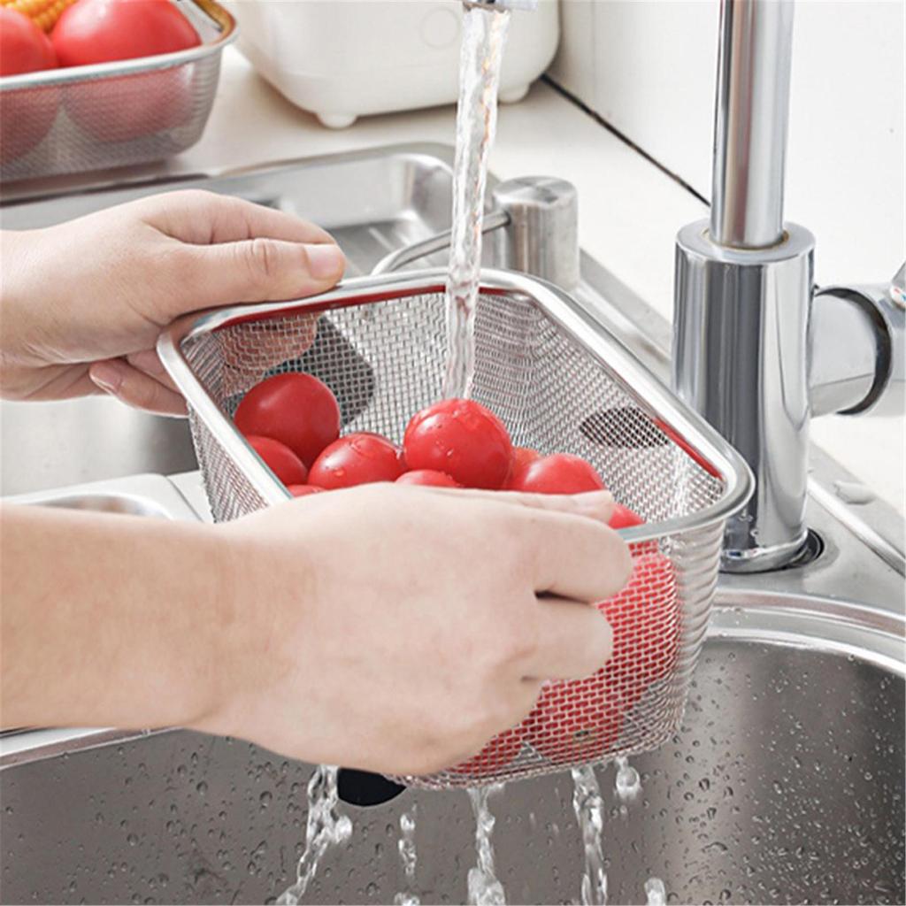 Mesh Basket Fries Holder Stainless Steel  Rectangle Fine Mesh Oil Strainer Vegetable Fruit Colander Strainer Kitchen Tools