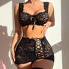Cross-Border Sexy Lace Floral Sheer Tie-Up Bra & Shorts Lingerie Set