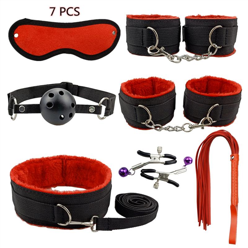7/10/12/35pcs BDSM Bondage Restraint Kit Bullet Vibrator Handcuff Whip Mouth Gag Anal Bead Butt Plug Adult Game