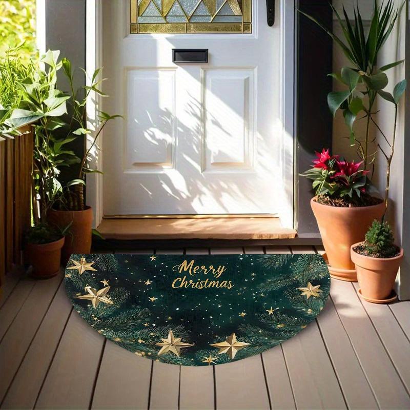 1Pcs Christmas Star Pattern Semi Circle Welcome Doormat Non Slip for Outdoor Patio Porch Kitchen Bathroom Entryway Floor Mat
