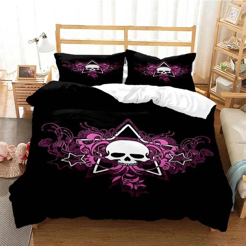 Socker Skalle Påslakanset Queen Size Blommor Skelett Sängkläder Dubbelt Sängklädesset Med Örngott King Size Skalle Täcke