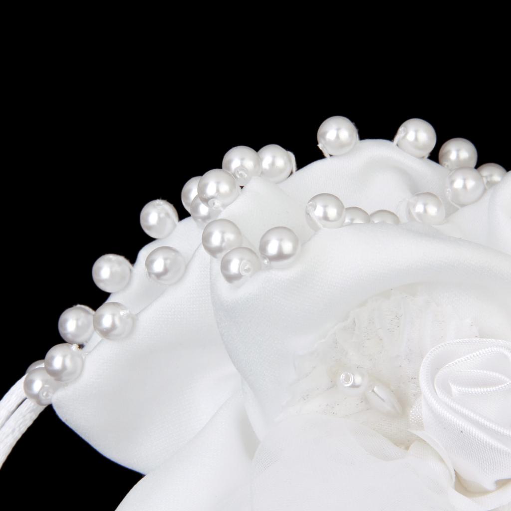 /White Satin Bride Bag Bridesmaid Wedding Party Flower Girl Handbag