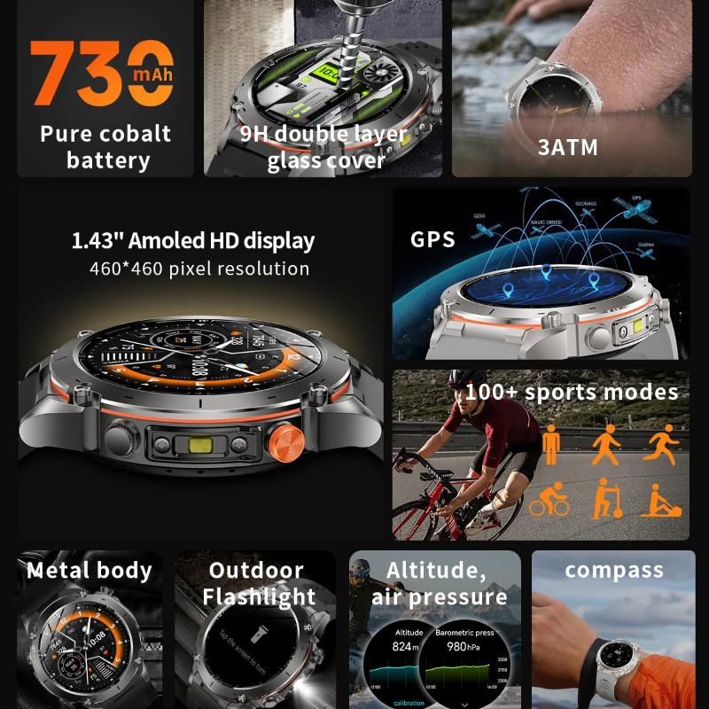 Men New Outdoors Sports Military GPS SmartWatch 10ATM Waterproof 730mAh High Battery Compass NFC HD Call for Huawei Xiaomi Watch