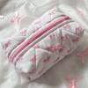 Girls Cosmetic Bag with Ruffles Quilted Cute Pink Bowknot Heart Makeup Bag Soft Cosmetic Pouch Makeup Organizer for Toiletries Brushes