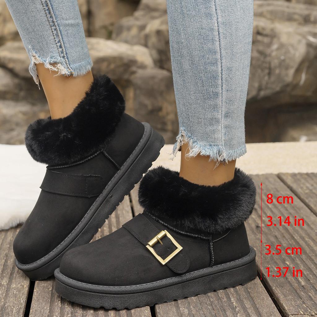 Faux Suede Buckle Decor Ankle Boots Women Winter Warm Thicken Plush Snow Boots Woman Thick Sole Non Slip Platform Cotton Boots