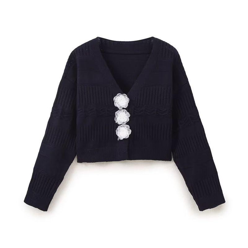 Kaslead New Arrival Women's Clothing Fashion Style Fashion Minimalist Versatile Buttons Floral Decorations Knitted Long Sleeve Cardigan