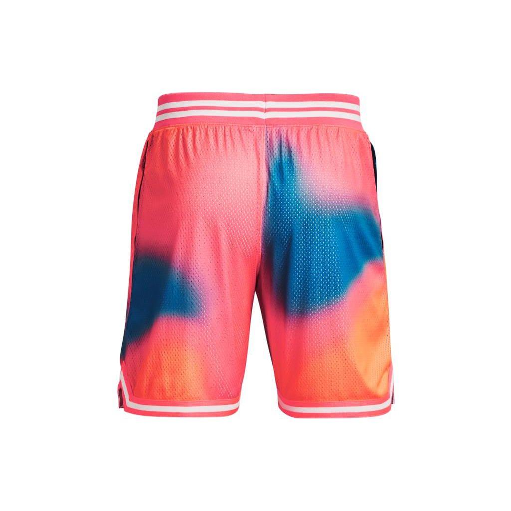 Under Armour Tie-Dye Print Mesh Basketball Shorts Men Bottoms Pink 1377305-683