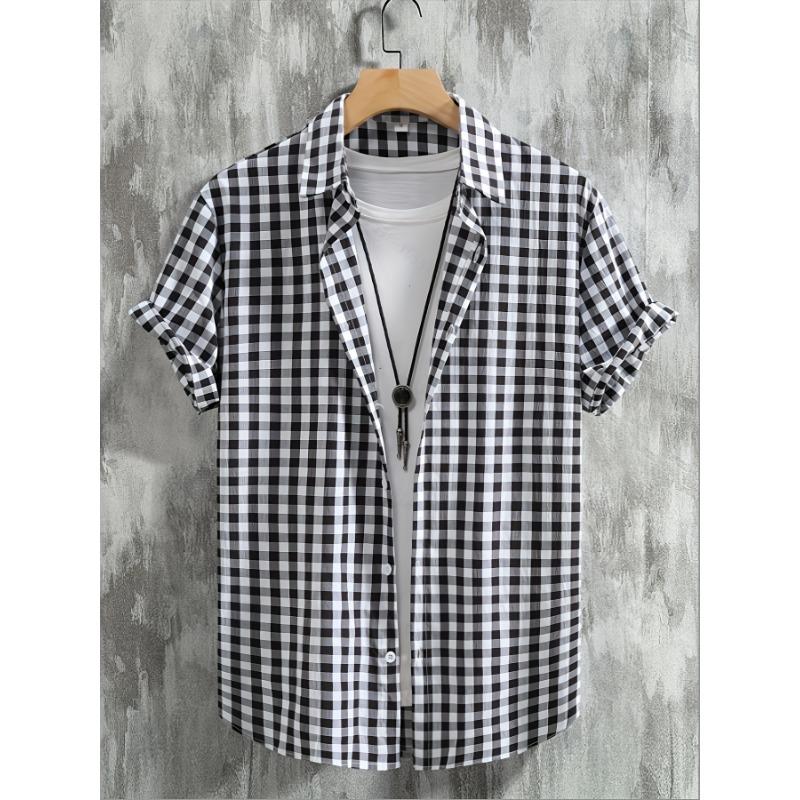 Modieus casual geruit kortarmig overhemd met knopen voor heren voor lente en herfst