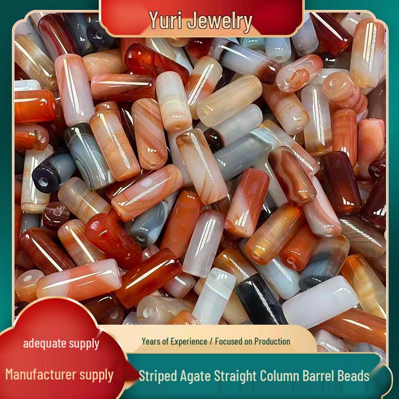 30mm Red Meat Striped Agate Barrel Beads, DIY Handmade Agate Accessories, Loose Single Beads 30mm