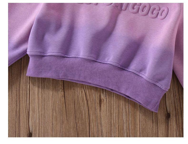 Lila Farbverlauf Hoodie und Jogginghose Set für Mädchen - Stylischer Frühjahrs-/Herbst-Freizeitanzug 2026