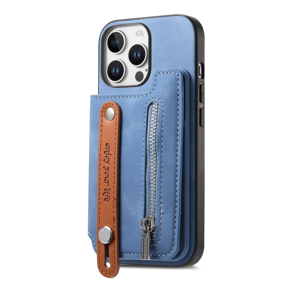 For iPhone 16 Pro Max Case Zipper Card Holder Leather+TPU+PC Phone Cover 2-in-1 Magnetic Detachable