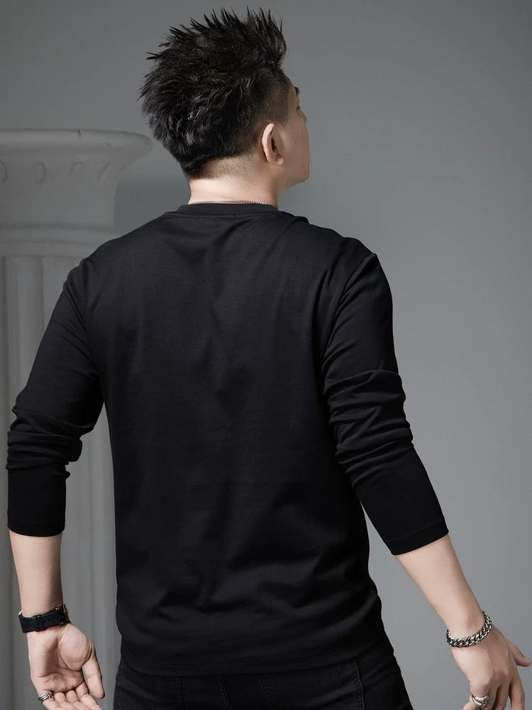 European Style Trendy Letter Print Long-Sleeve T-Shirt for Men 2025 Autumn New Round Neck Casual Top Men's T-Shirt