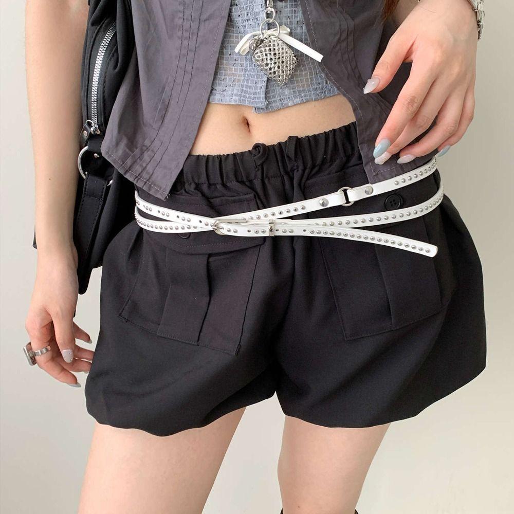 Gothic Long Double-layer Belt PU Leather Y2K Belt Trend Rivet Belt Skirts Waistband