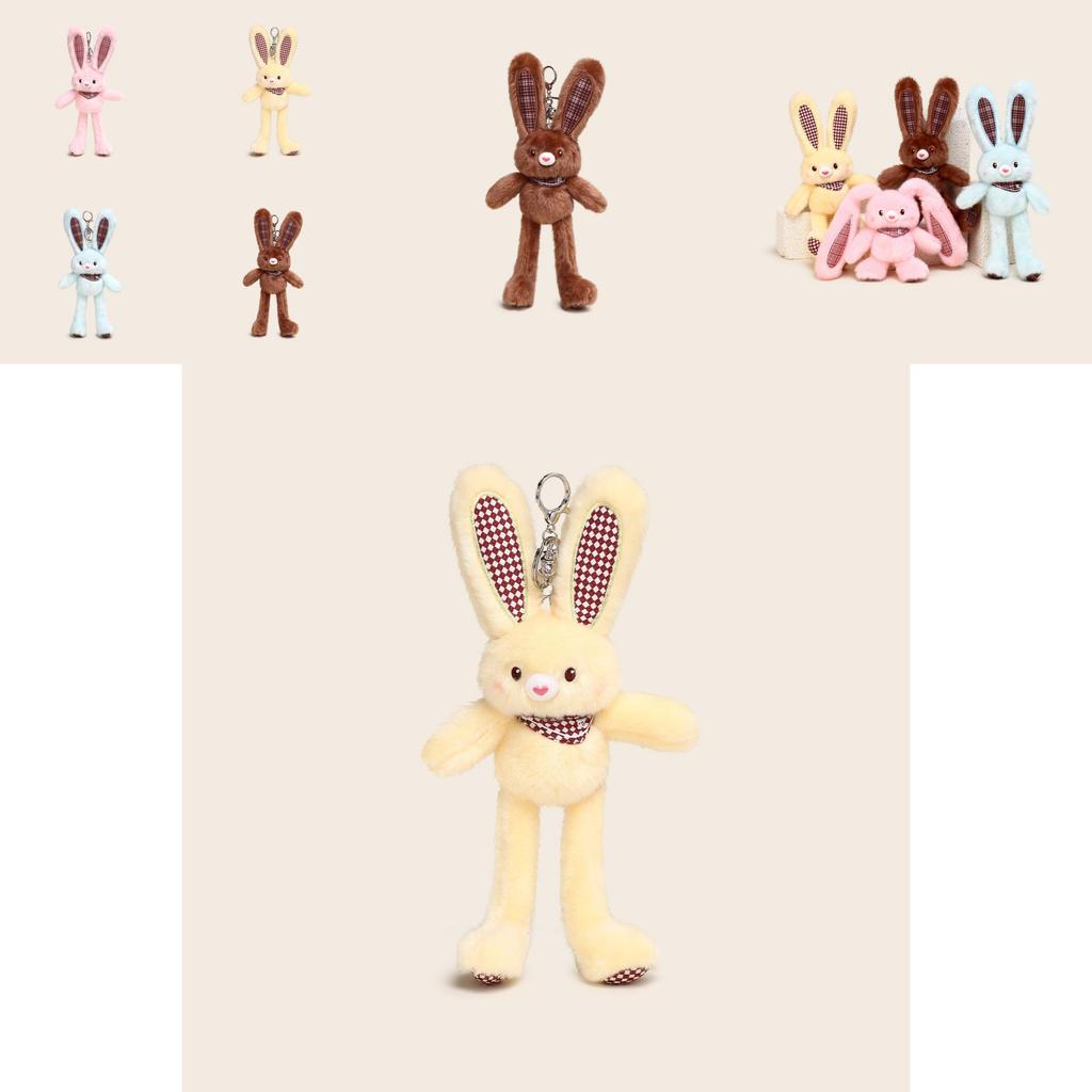 Cute Long Ear Plaid Rabbit Plush Doll Toy Pendant For Gifts And Decor
