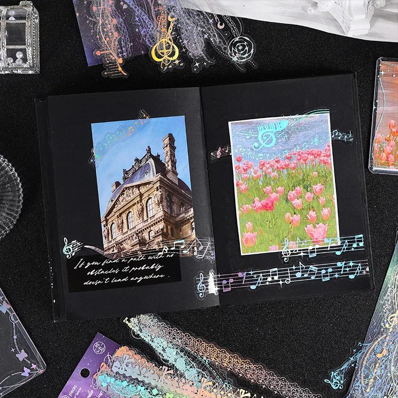 30pcs/pack Aesthetics Frame Decor Stickers Twinkle Gold Foil Collage Scrapbooking Materials Waterproof PET DIY Stickers