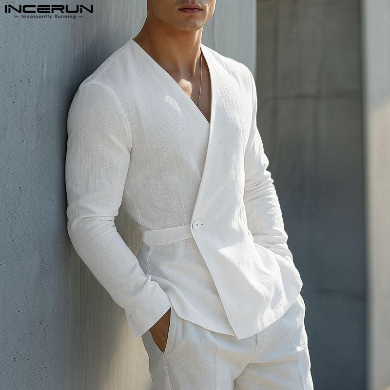 INCERUN Vintage Pánské Dlouhý Rukáv Přední Křížení Bavlna Ležérní Košile