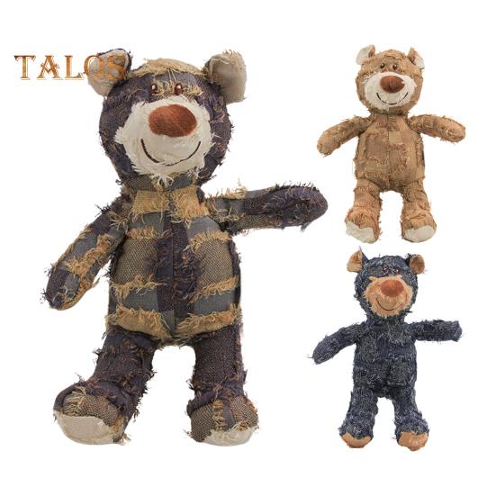 Squeaky Dog Chew Toy Interactive Plush Bear Toy with Sound Indestructible Dog Teeth Cleaning Toy for Aggressive Chewers