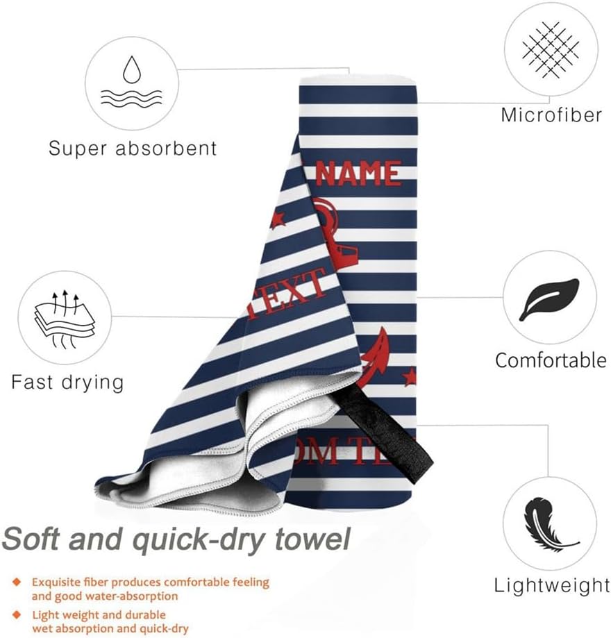 Customizable Nautical Anchor Striped Beach Towel Polyester Bath Mat Gift for Boat Pool Summer Coastal Sailor Decor