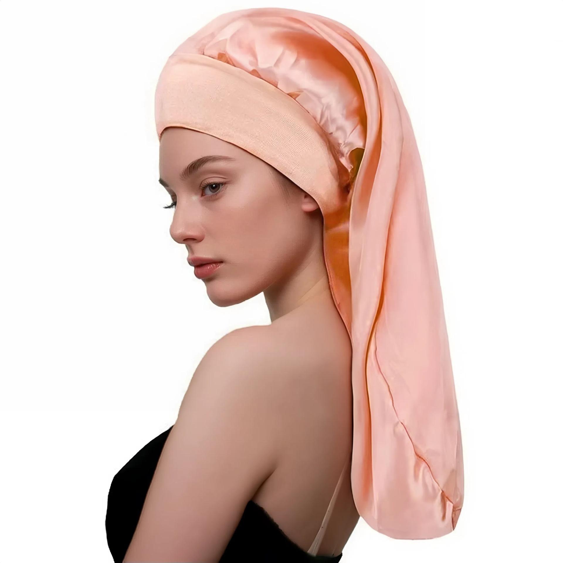 

Эластичная атласная шапочка для сна с длинными полями и широкими полями - однотонный платок для ухода за волосами и красоты One Size