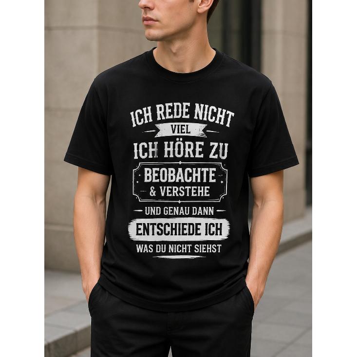 Men's Black Short Sleeve T-Shirt with German Text Graphic, Crew Neck, Relaxed Fit, Soft Cotton Feel, Casual Streetwear for Daily Wear