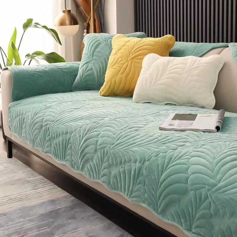 Nordic Soft Velvet Plush Quilted Sofa Towel Thicken Short Plush Sectional Sofa Cover Non-slip Couch Covers for Living Room