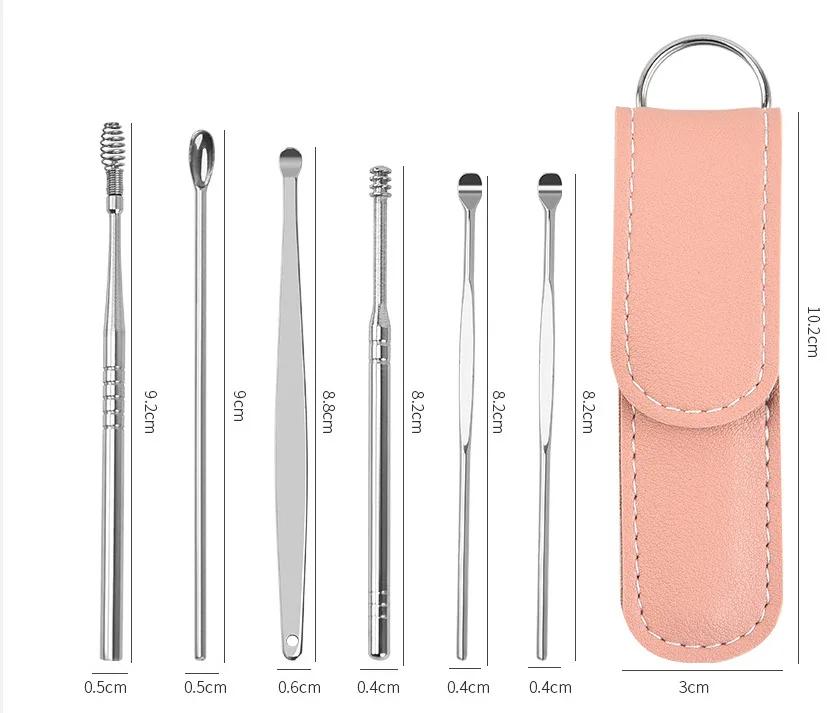 6 Stück/Set Ohrreiniger Ohrenschmalz-Entferner Edelstahl Ohrenstäbchen Wachsentferner Piercing-Set Ohrenschmalz-Kürette Löffel Pflege Ohrreinigungs-Werkzeuge
