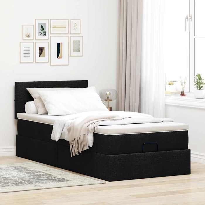 VidaXL Ottoman Bed Frame with Mattress Black 80x200 Cm Fabric 3311416