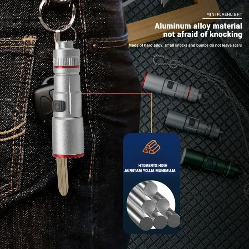 Multifunctional Mini Necklace LED Flashlight Pocket Aluminum Alloy Small Torch Type-C Rechargeable Emergency Lighting Torch