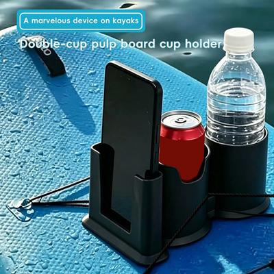 Soporte para Vasos de Paddleboard 2 en 1 Soporte para Bebidas y Teléfono con Fijación de Cuerda Plástico Impermeable Paddle