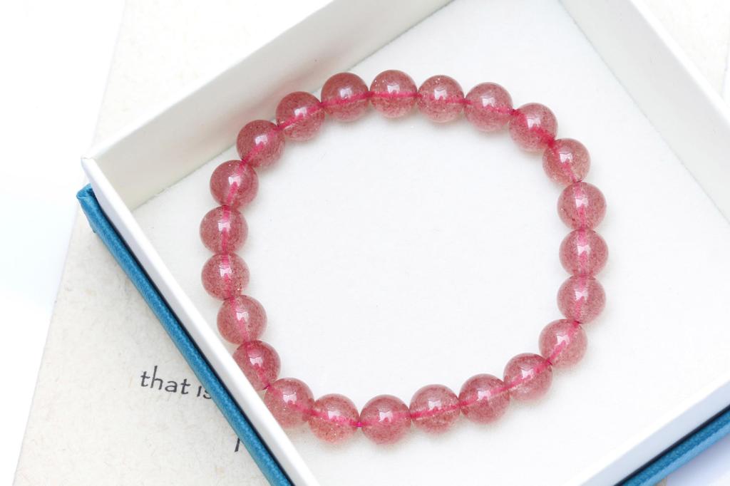 [K.KOUOKU] Strawberry Quartz Bracelet, 8mm, Power Stone, Love Luck, Gift, Natural Stone, Prayer Beads (Strawberry Quartz - 8mm)