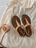 Grape mother's same retro round head T-word with vacation style versatile metal buckle clip foot cool slippers women's flat sandals