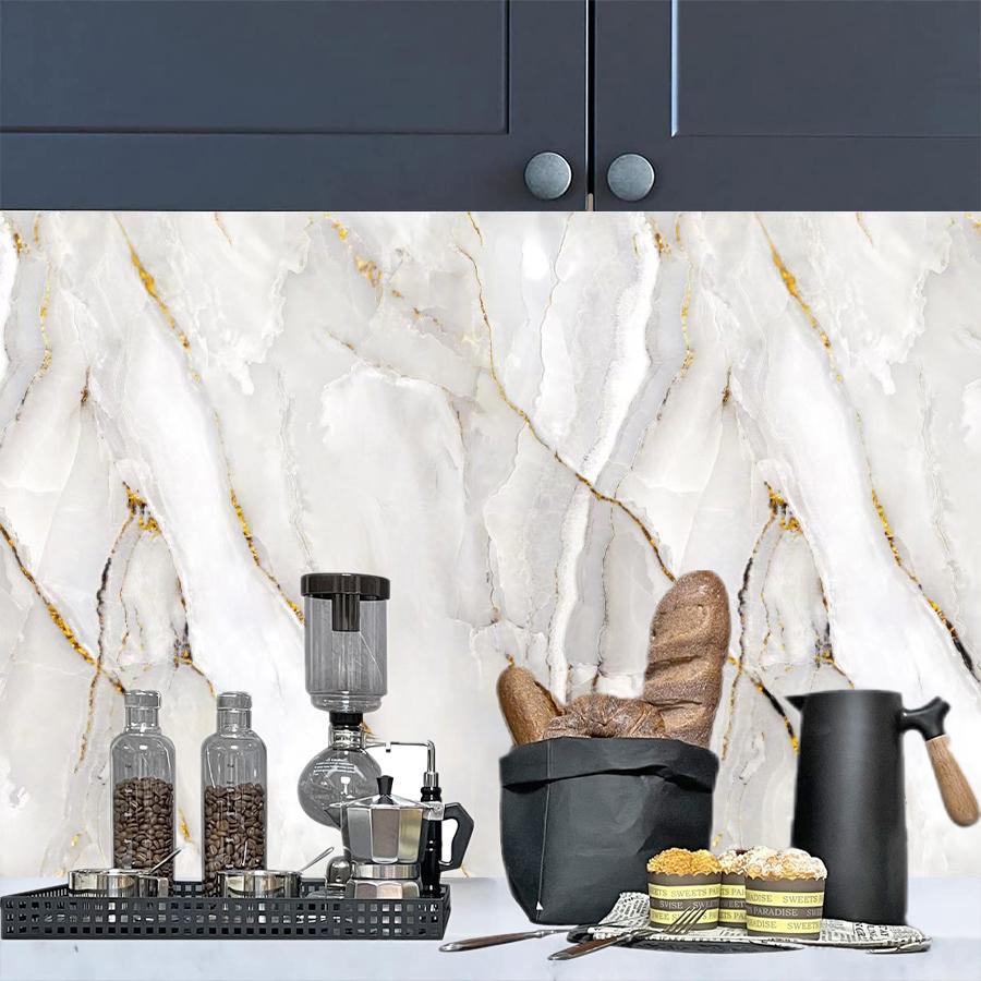 Marble Pattern Self-adhesive Wallpaper for Home Decoration Dining Room Kitchen Living Room Background Wall Oil Resistant Sticker