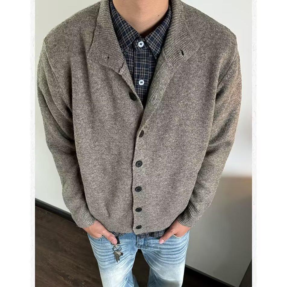 

Korean autumn and winter semi-turtleneck cardigan thermal sweater men s new old money style retro versatile casual knitted sweater jacket 2XL хакі