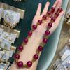 New Medieval Vintage Fashion Retro Design 14M Rose Red Agate Beaded Necklace Chalcedony Short Neck Chain Women