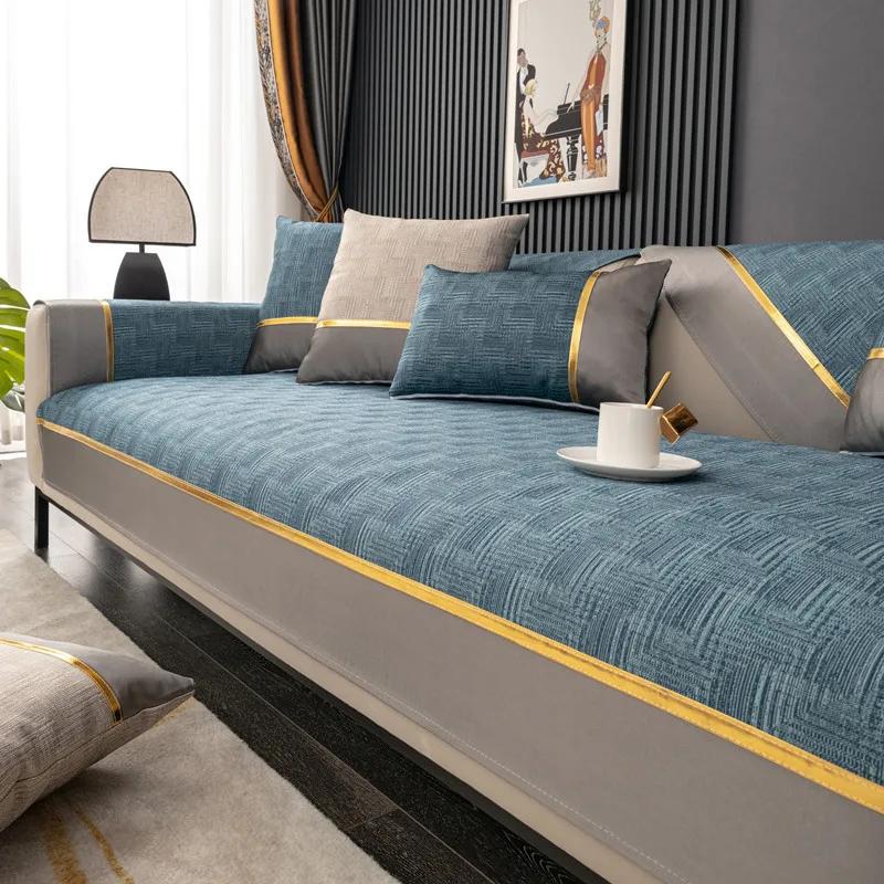 Чехол для дивана с золотой линией и серым краем — фото 8