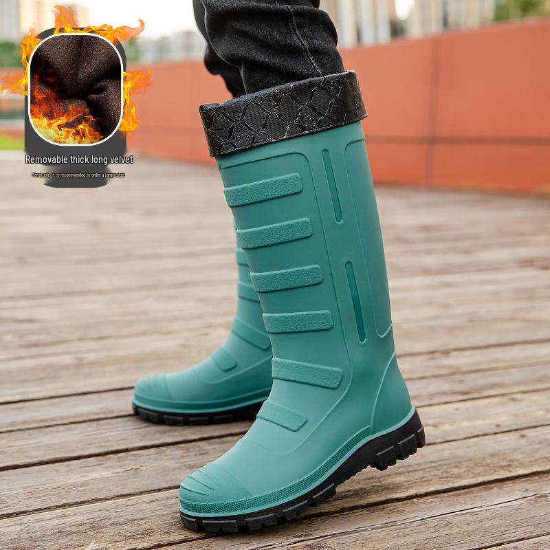 Men's Waterproof Non-Slip High-Top Rubber Rain Boots for Fishing and Car Wash