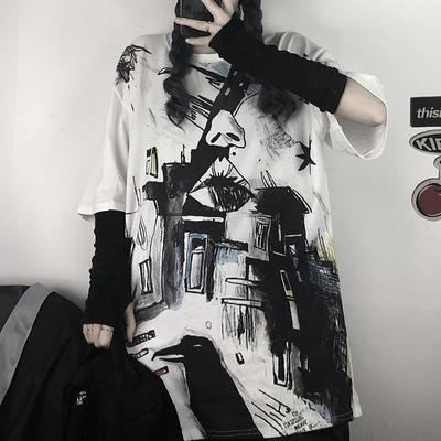 Vintage Gothic Harajuku Graffiti T-shirt Women Streetwear Short Sleeve Korean Style Oversized Graphic Tees Summer