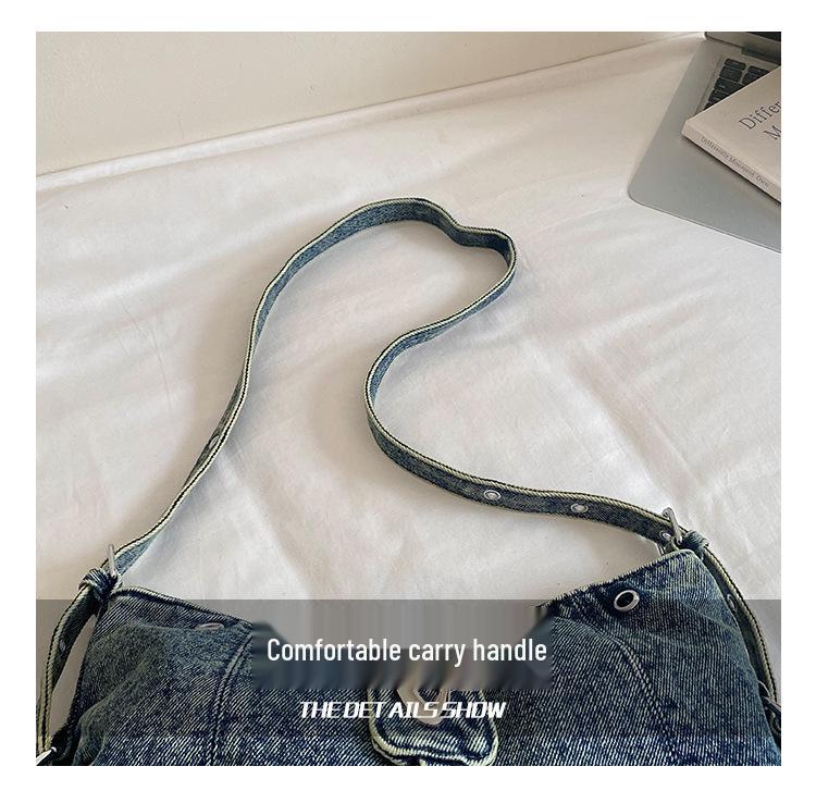 2026 Trendy Retro Denim Crossbody Bag - Large Capacity for Commuting or School