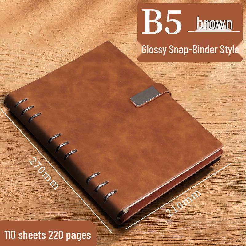 A5 Leather Business Notebook with Logo Printing, Thick Ring Binder & Buckle Closure - Perfect for Office Notes