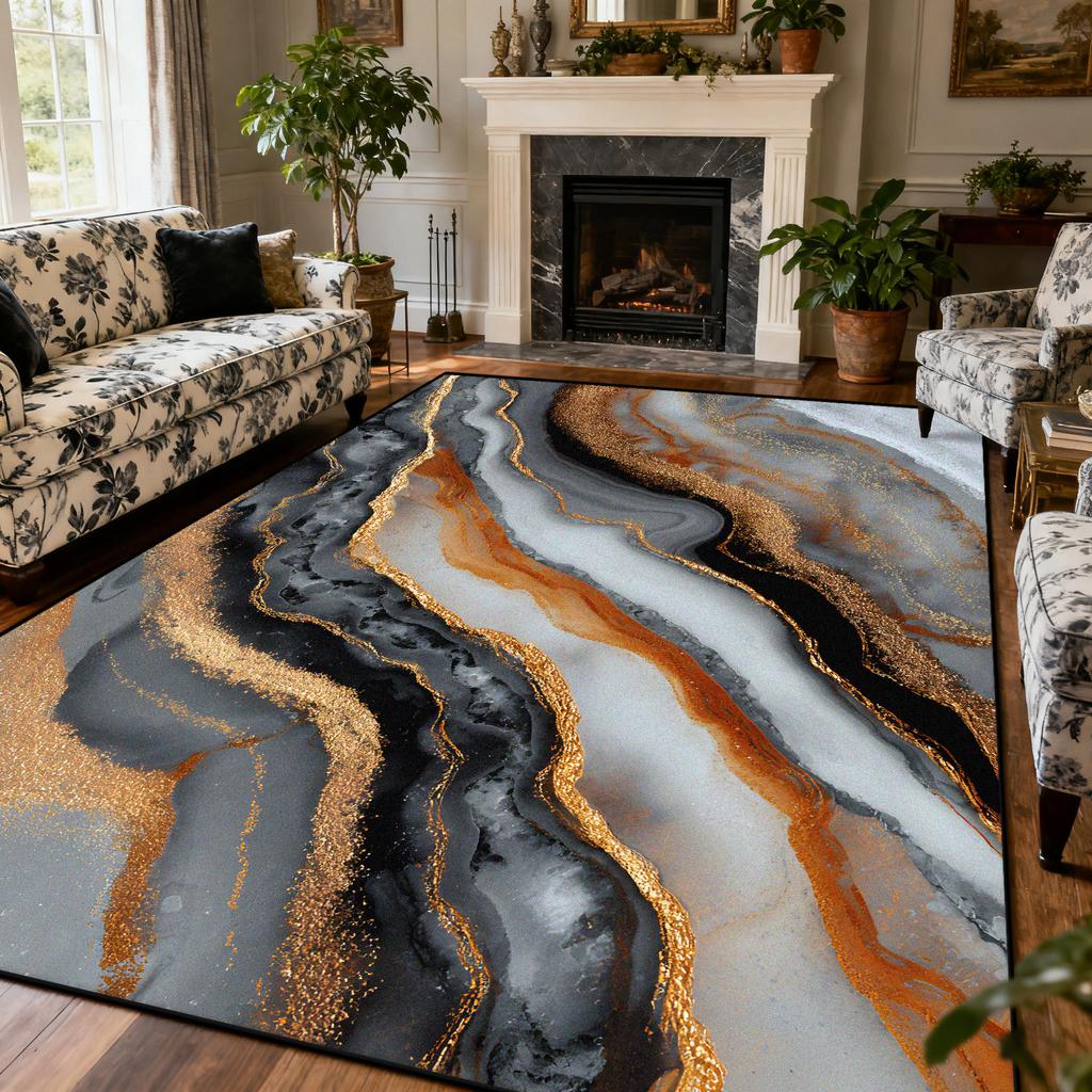Light Luxury Marble Style Carpet Large Area Living Room Lounge Decoration Rug 200×300cm European Style Bedroom Soft Floor Mat
