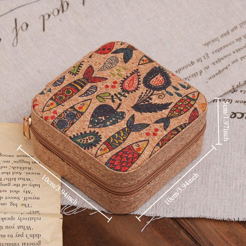 Cork Jewelry Box Vintage High-end Portable Small Travel Earrings Necklace Ring Storage Box