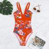One Piece Women Swimwear Deep V Floral Print Swimsuit