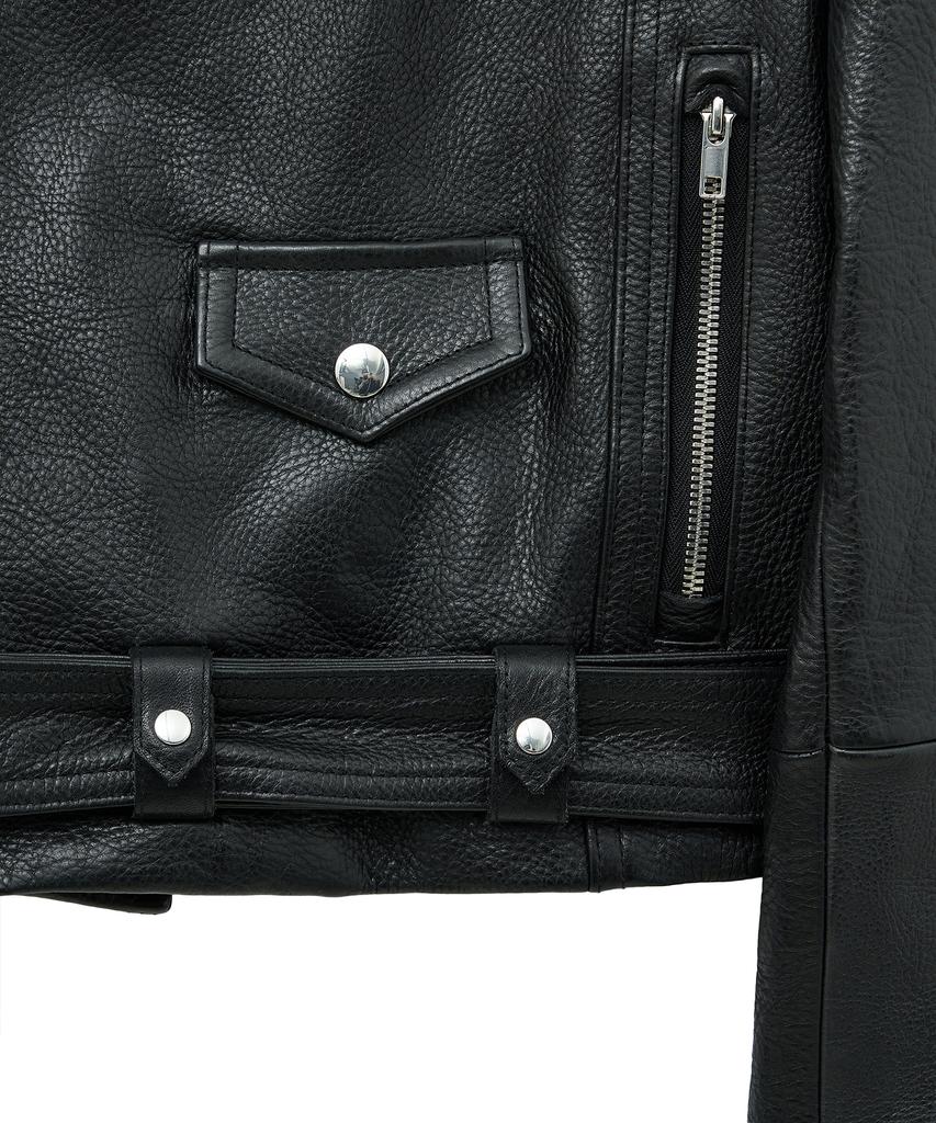 Noirer Antique Cow Leather Crop Rider Jacket (Black)
