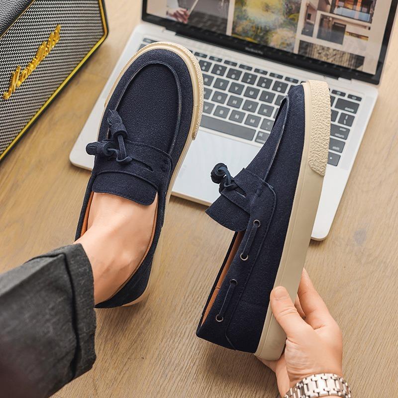 Fashion 2025 Men Flat Loafers Frosted Suede Flat Shoes Comfortable Non Slip Trendy Fashion Loafers Lightweight Outdoor Casual Shoes