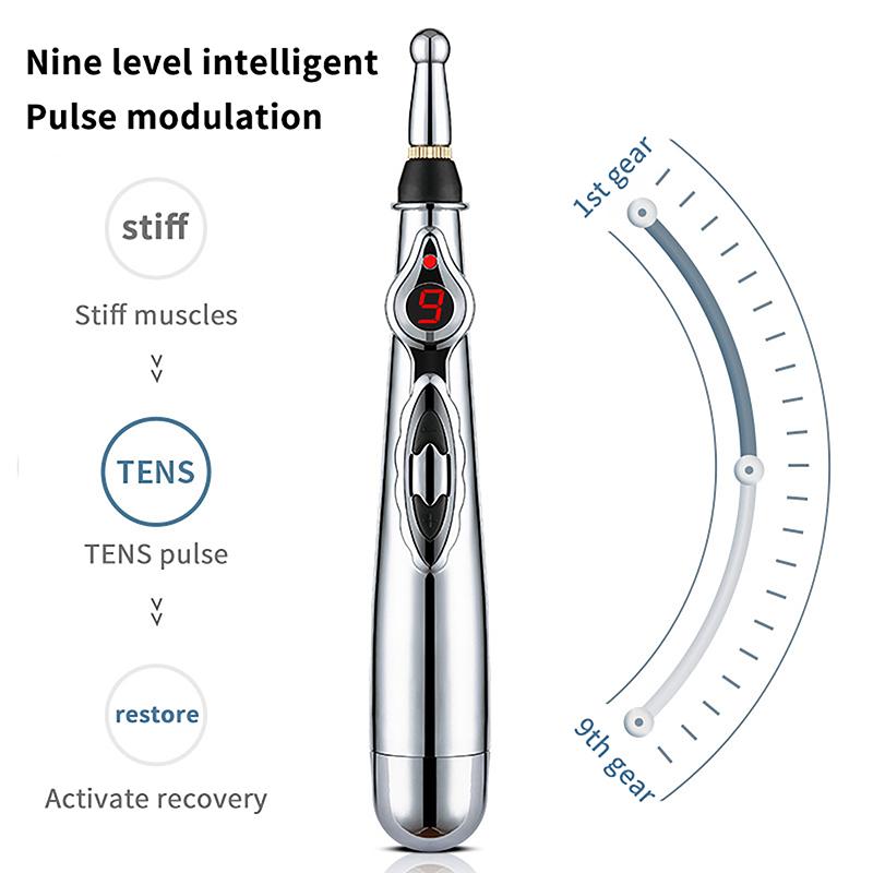 Electric Massage Pen Adjustable For Body Back Hand Massage Press And Relax Muscles, Charge Powered Silver