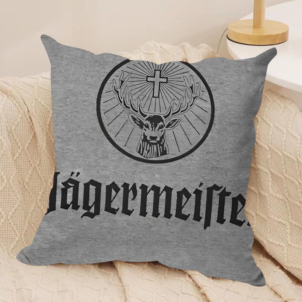 Drink J-Jaegermeister-r Logo Cushion Cover Silky Short Plush Sofa Pillow Cover Hidden Zipper Soft Dustproof Case for Home Decor